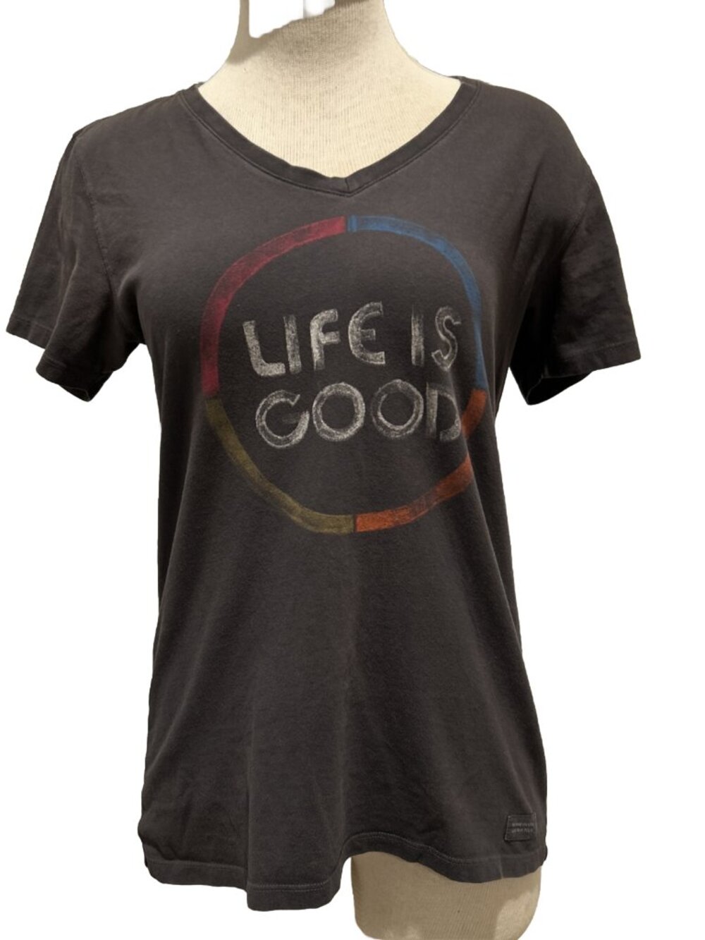 Life is Good Women's Short Sleeve T Shirt Size Medium w/ Big Multi-Color Logo